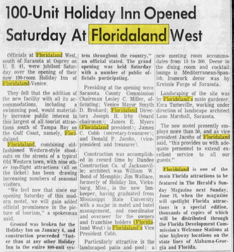 Floridaland - Jun 1967 Holiday Inn Added